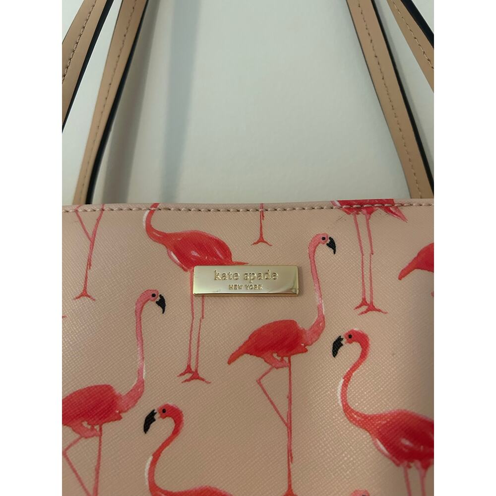 Kate Spade New York Flamingo Bird Print Red Pink Tote Shoulder Bag GUC Large - Picture 5 of 14